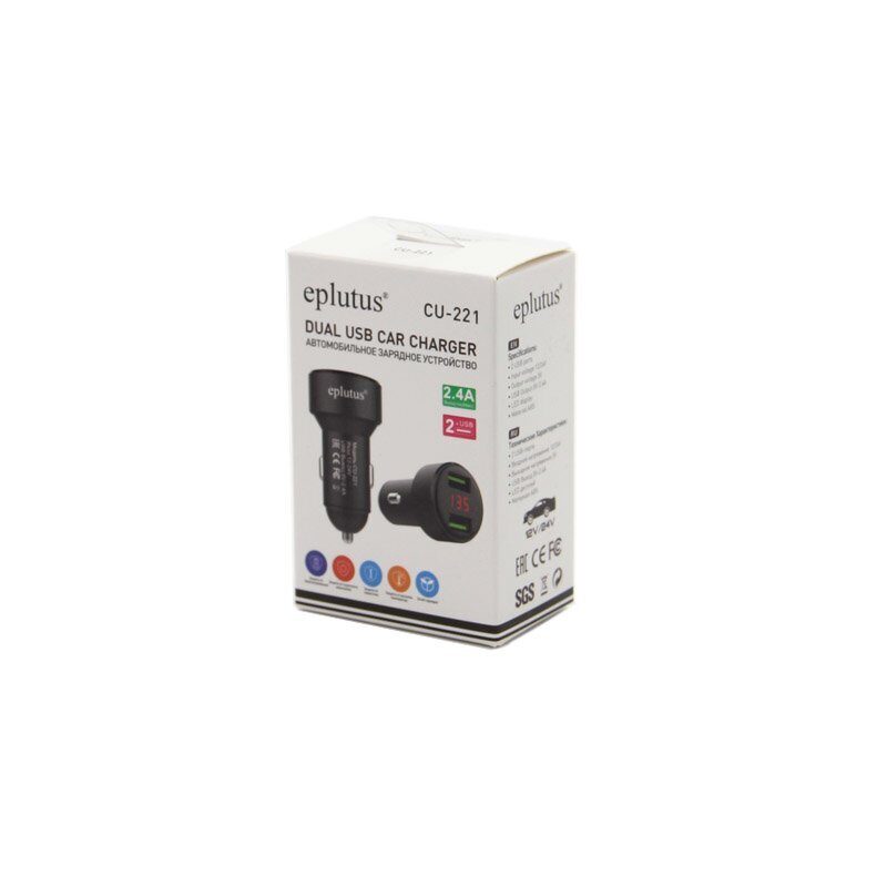 Разветвитель в прикуриватель с вольтметром V12-24 2.4A, USB2, Eplutus  СU 221