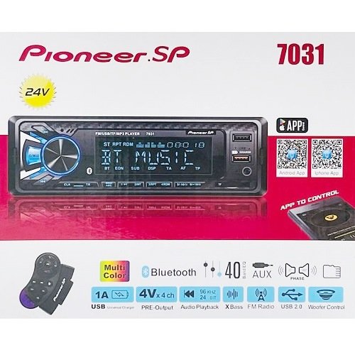 Магнитола автомобильная Pioneeir-7031 12-24V с Блютузом и пультом на руль