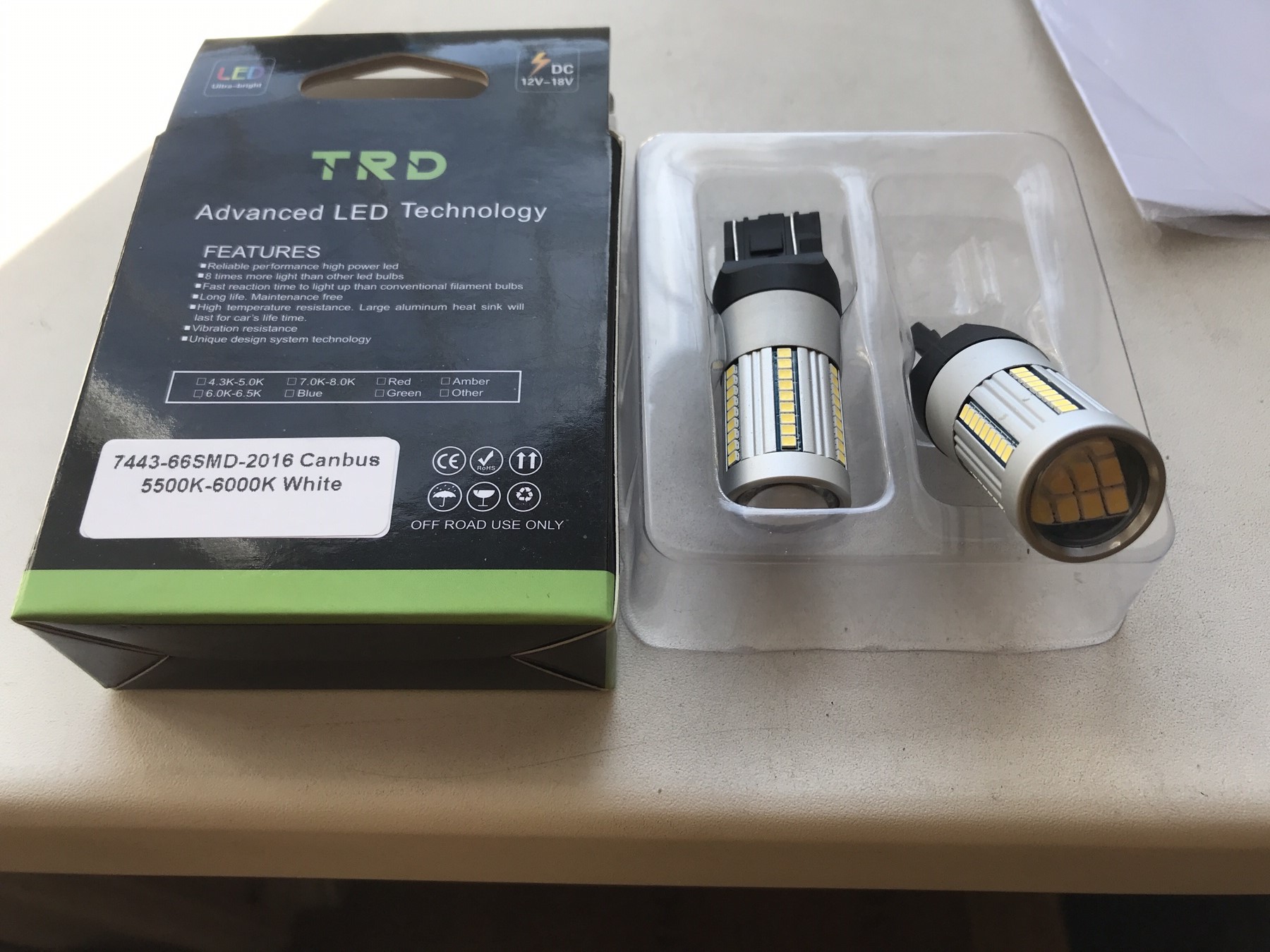 Лампочка светодиодная T20 7443-66SMD-2016 Canbus 6000K-6500K 9-16V White комп. 2 шт
