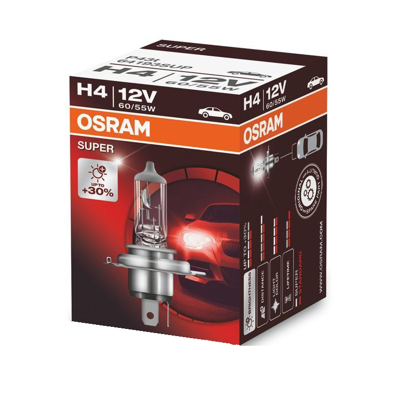 Галогенная лампочка OSRAM H4 12V 60/55W (P43t) +30%