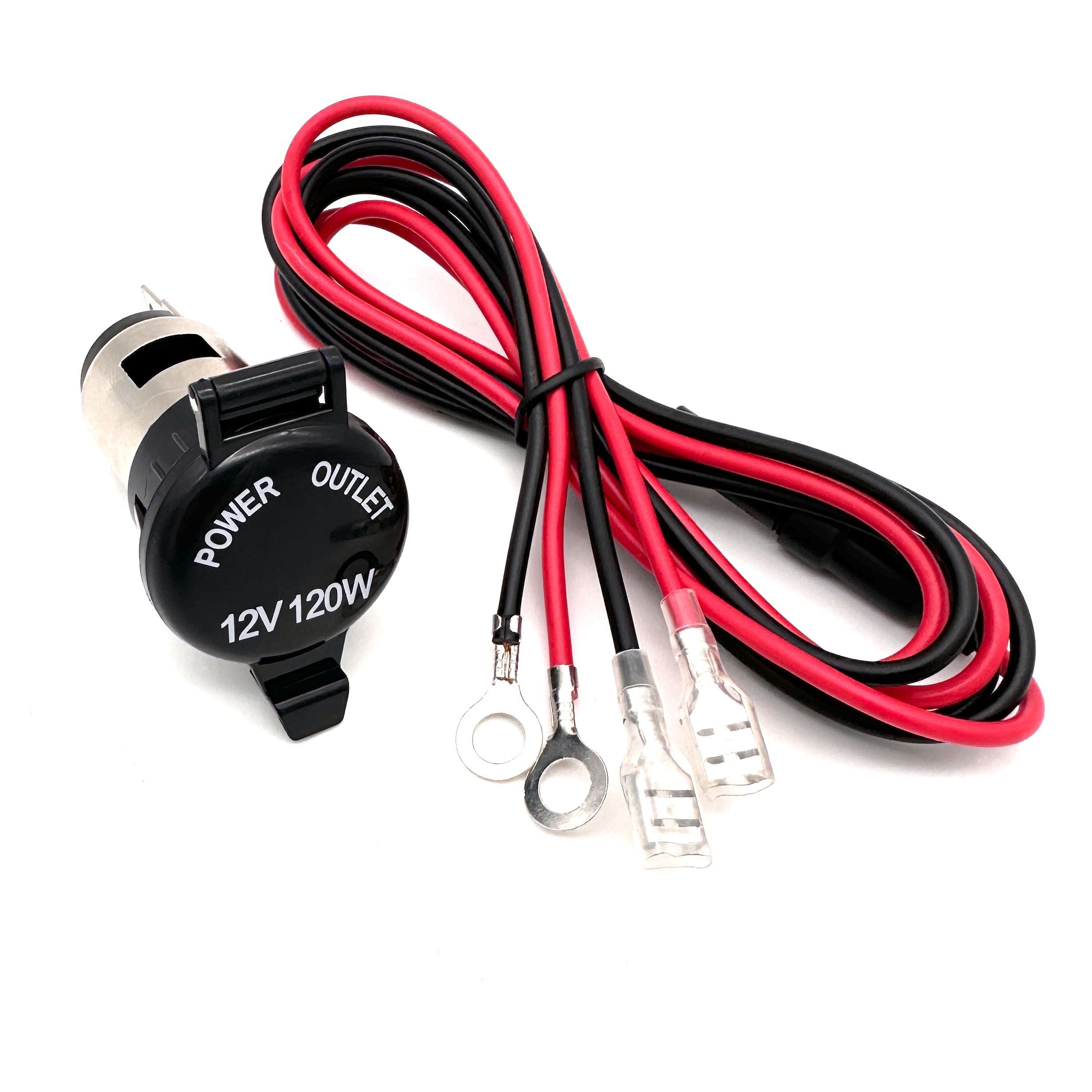 Гнездо прикуривания врезное с крышкой 12-24v 120-250W (с проводами 1м)