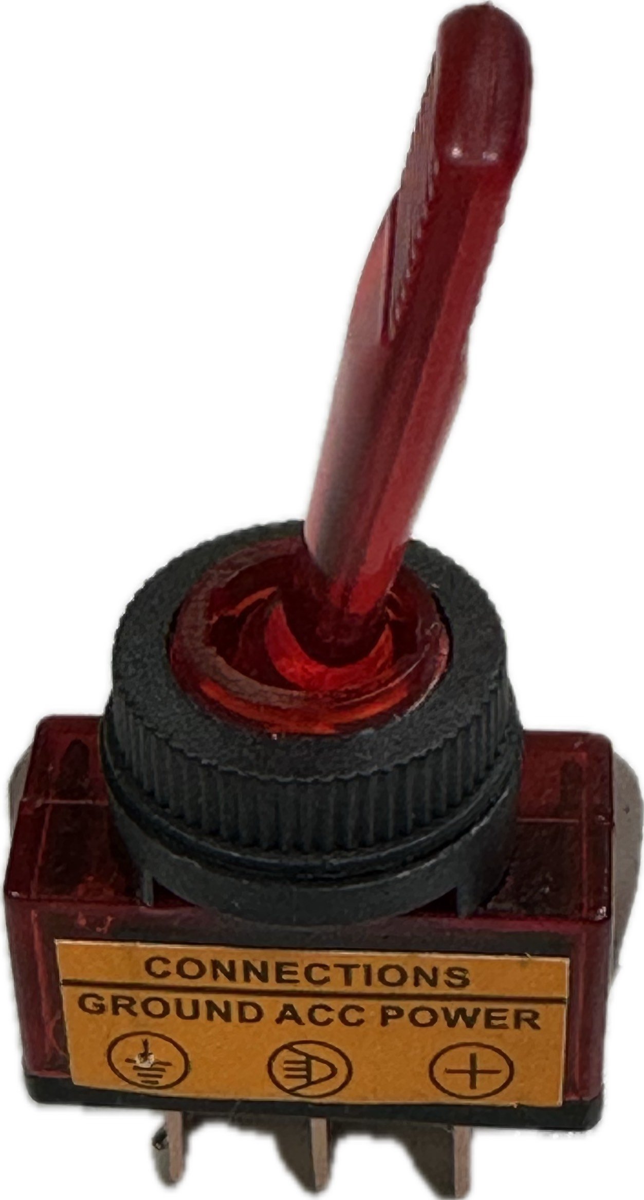 Кнопка-Тумблер 3-конт. однополюсный 12V (3C) ON-OFF с красной подсветкой